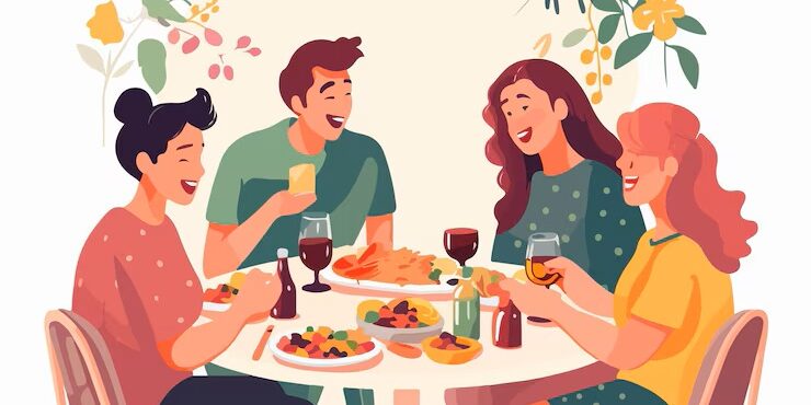 elegant friends gathering dining table with wine food 1322553 62070